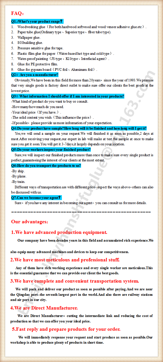 Water based white PVA sealing glue for Box/Carton from China