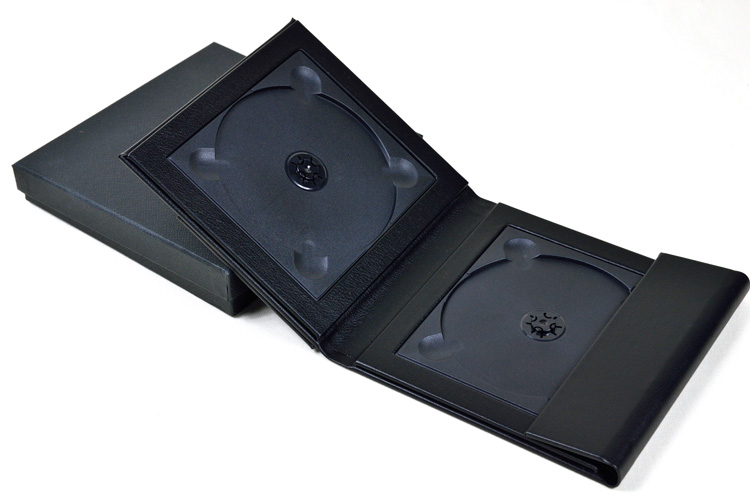 custom high grade leather paper CD DVD case for 1 or 2 dics