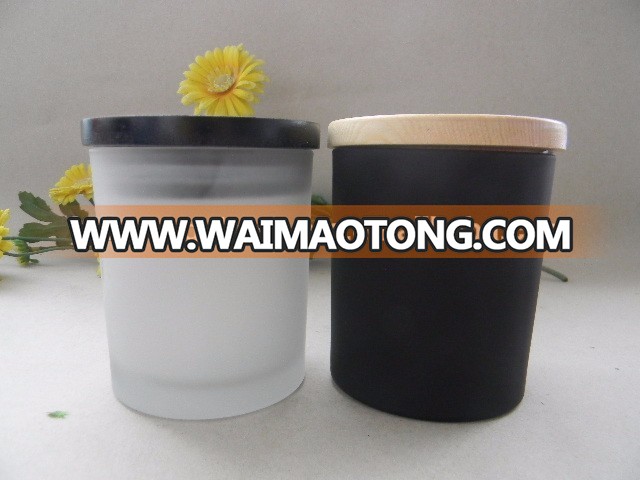 Wholesale frosted candle glass cylinder with lids for scented soy wax making