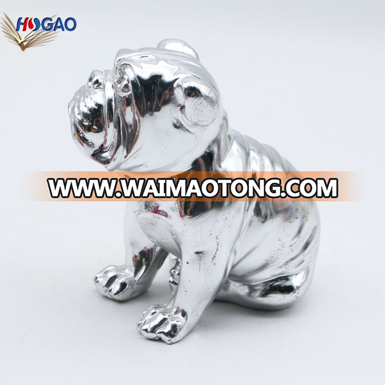 High Quality  Polyresin Animal Figurines Resin Silver Dog For Home Decoration