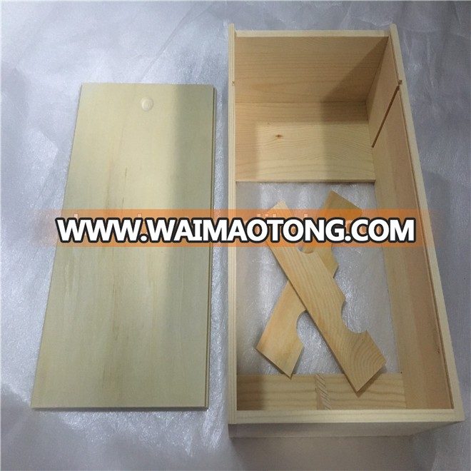 Natural Pine Wood Wine Glass Carrying Case Holder Packaging Box with Window for Double Bottle