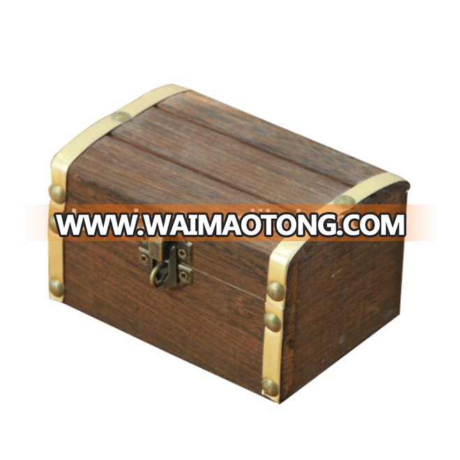 Vintage Look Wooden Jewelry Chest Treasure Box with Leather Fittings or trims on the sides