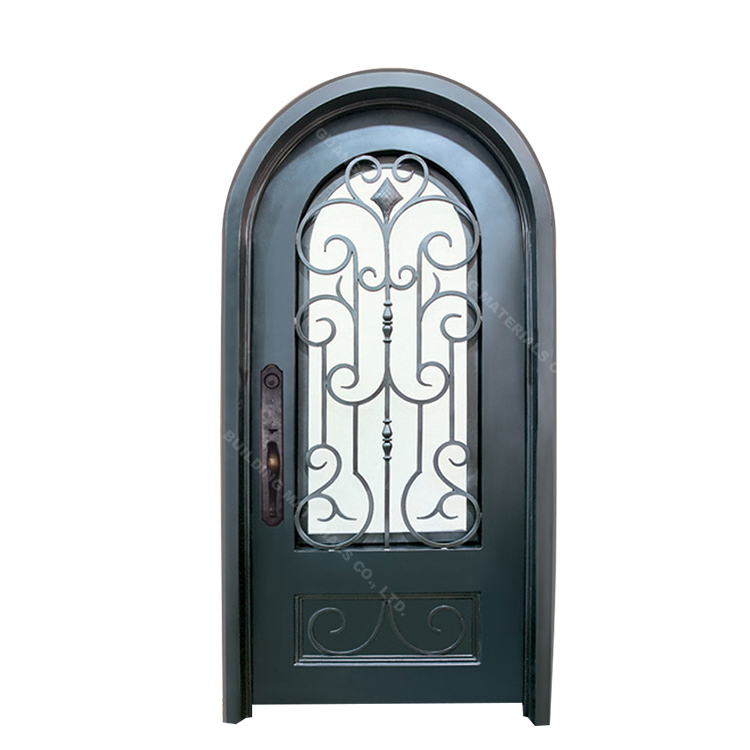 Zinc Spraying Waterproof Used Interior Wrought Iron Door with Glass