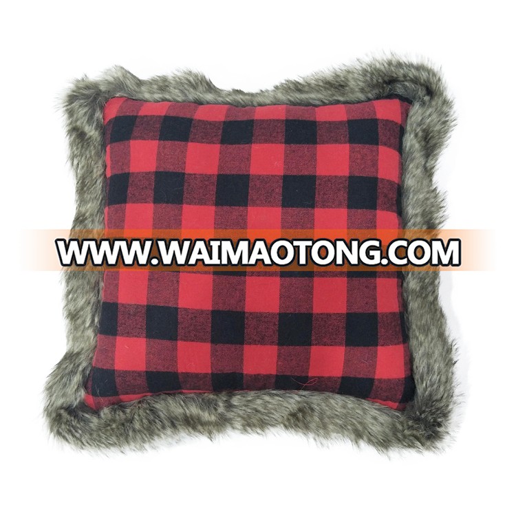 Christmas embroidered black white plaid fur Pillow Cases Decorative Square