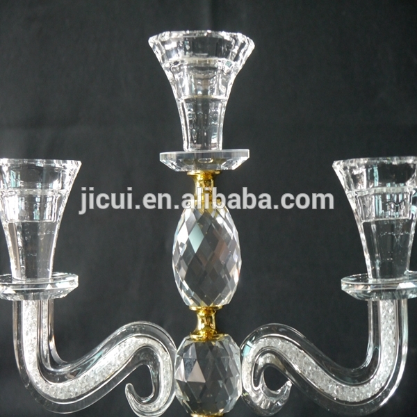 Wedding Decorative Candelabra,Crystal With Golden Metal Candle Holder