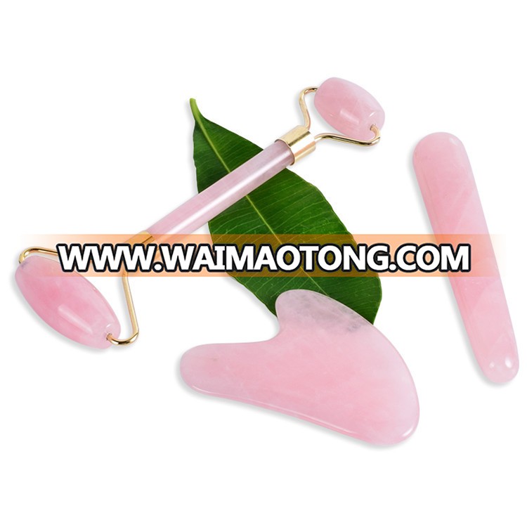 Bulk Wholesale Beauty Roller Natual A Grade Rose Quartz Facial Jade Roller With Massage Wand and Guasha Board