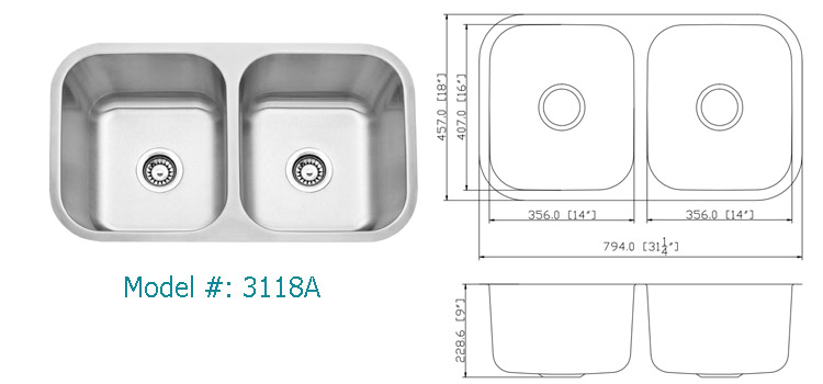 Deep drawn sink J3218, undermount stainless steel sink, Made in Malaysia, no Anti-dumping tariff