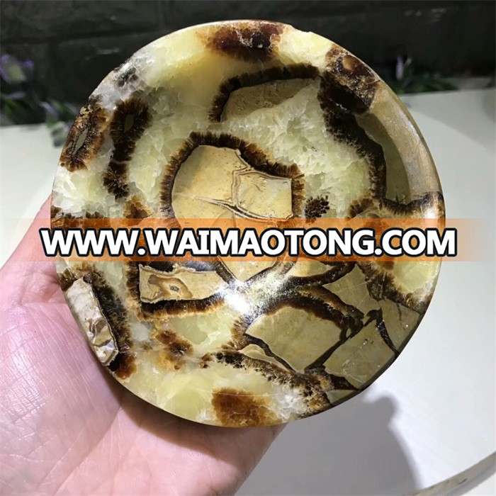 Wholesale natural septarium carved and polished circle ashtray and ink slab