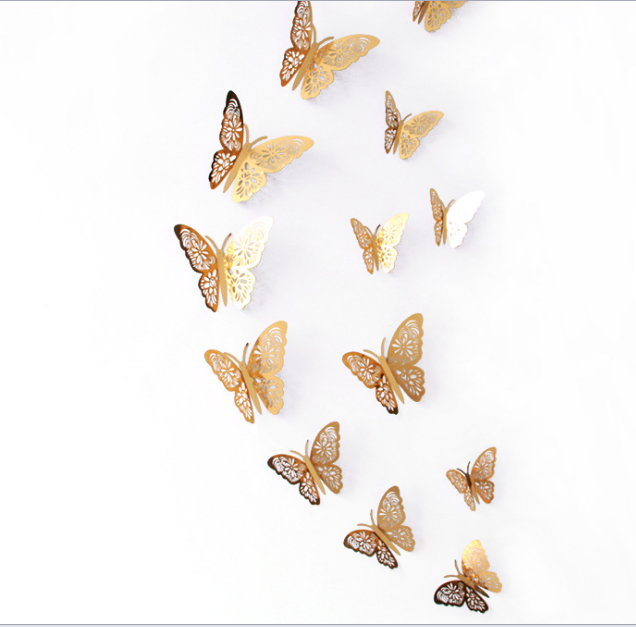 2018 Laser engraving Gold Butterfly Wall  Sticker