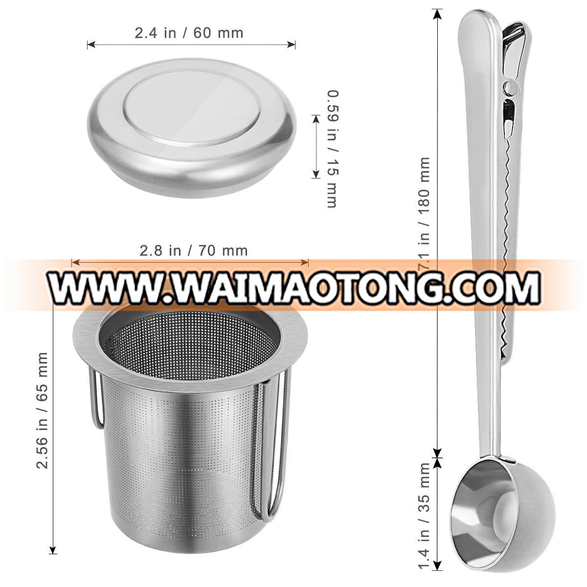 Tea Infuser 304 Stainless Steel Mesh Tea Strainer with Double Folding Handles for Hanging on Teapots, Mugs