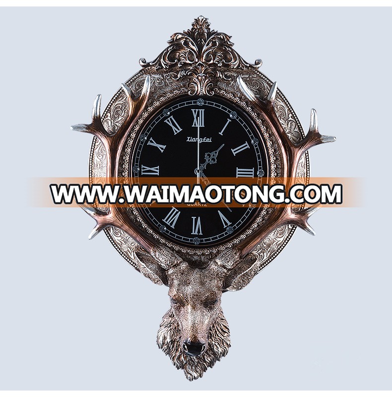 Europe fashion resin deer head luxury decorative wall clock for home decoration