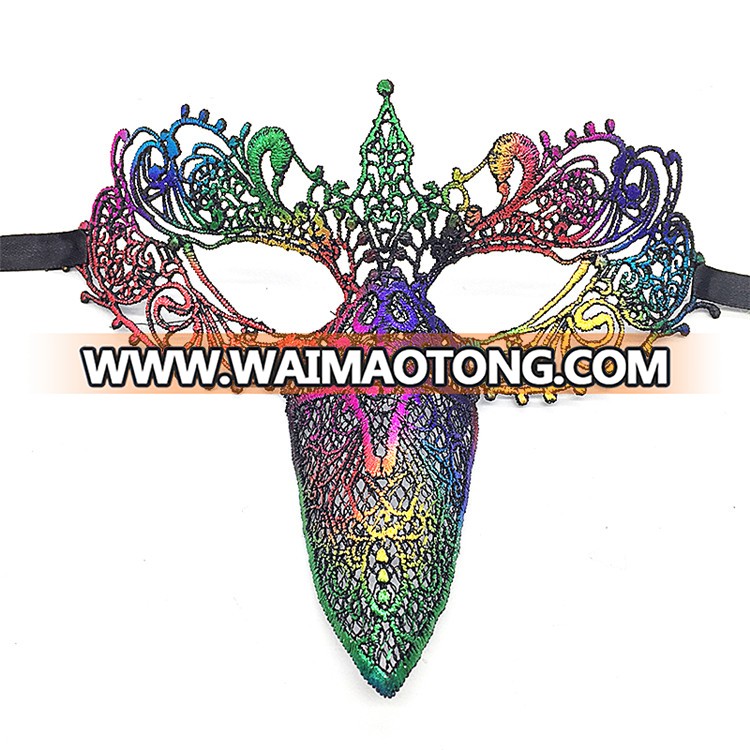 PoeticExst Assorted Wholesale Colors Sexy Party Mask Lady Masquerade Long Nose Lace Mask