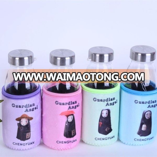 500ml glass water bottle with black lid and cup sets