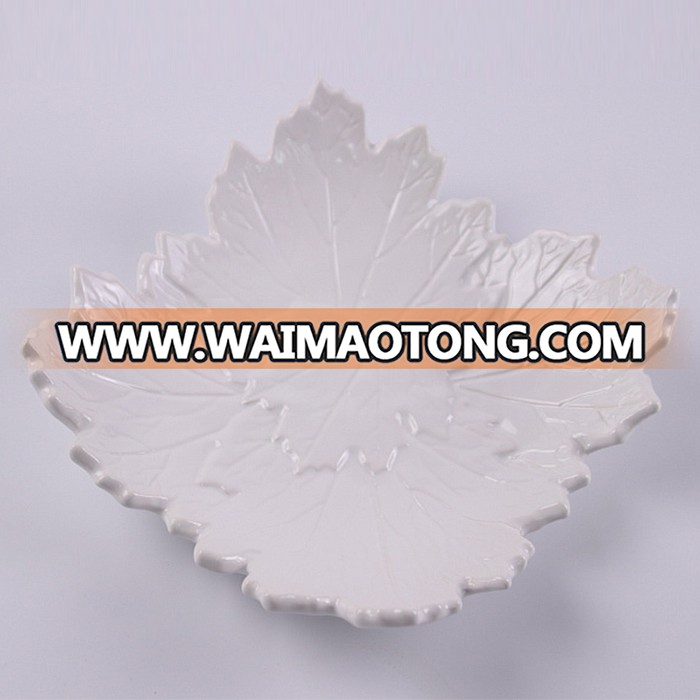 Factory price rectangle leaf embossed ceramic plates