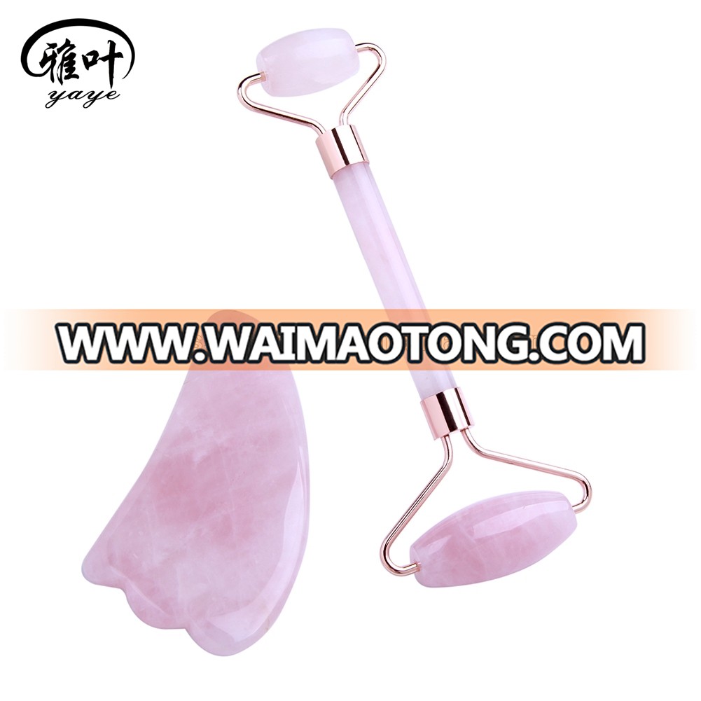 Rose Quartz Facial Jade Roller Body Massage Gua Sha Set