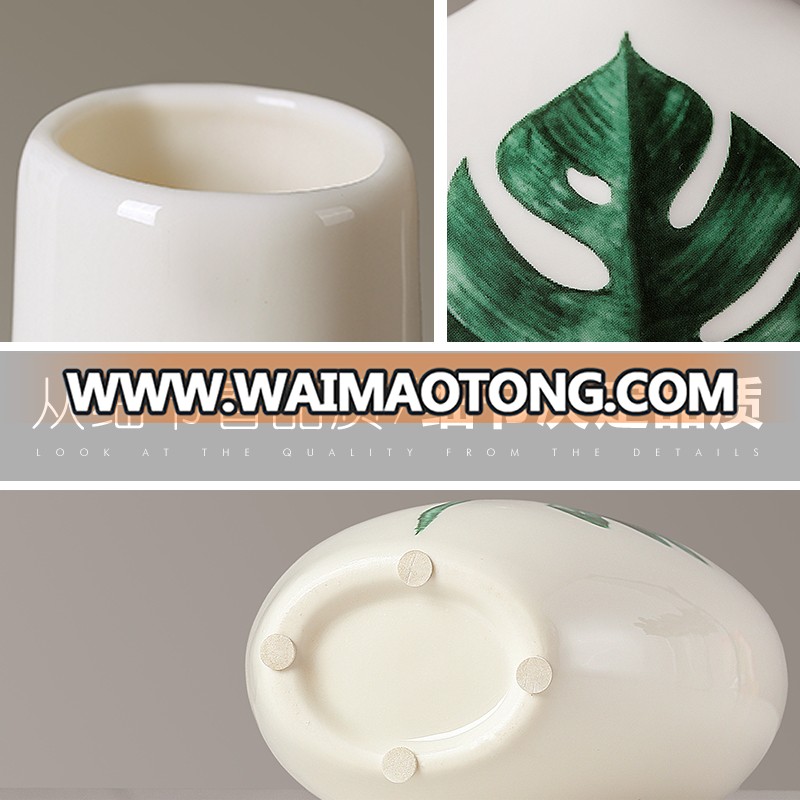 2017 trending green leaf painting factory newly designed ceramic vase wholesale