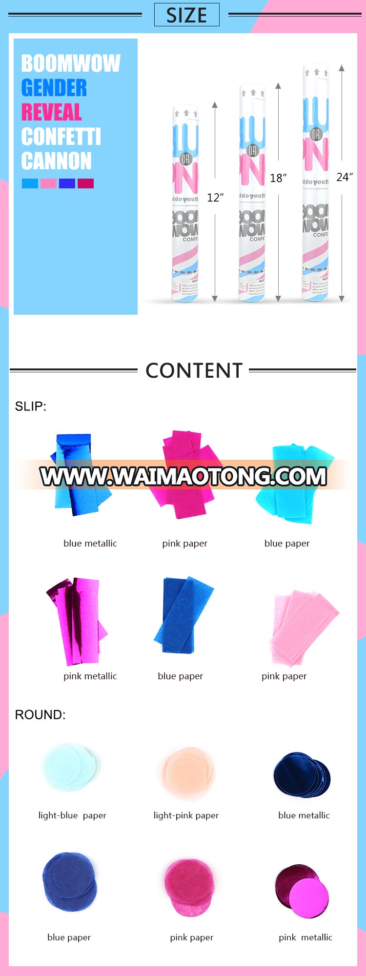 Boomwow Blue Pink 100% Biodegradable Confetti Baby Gender Reveal Confetti Cannon