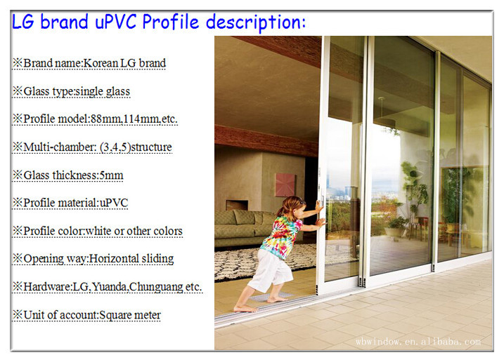 High quality brown UPVC/PVC sliding door with grids