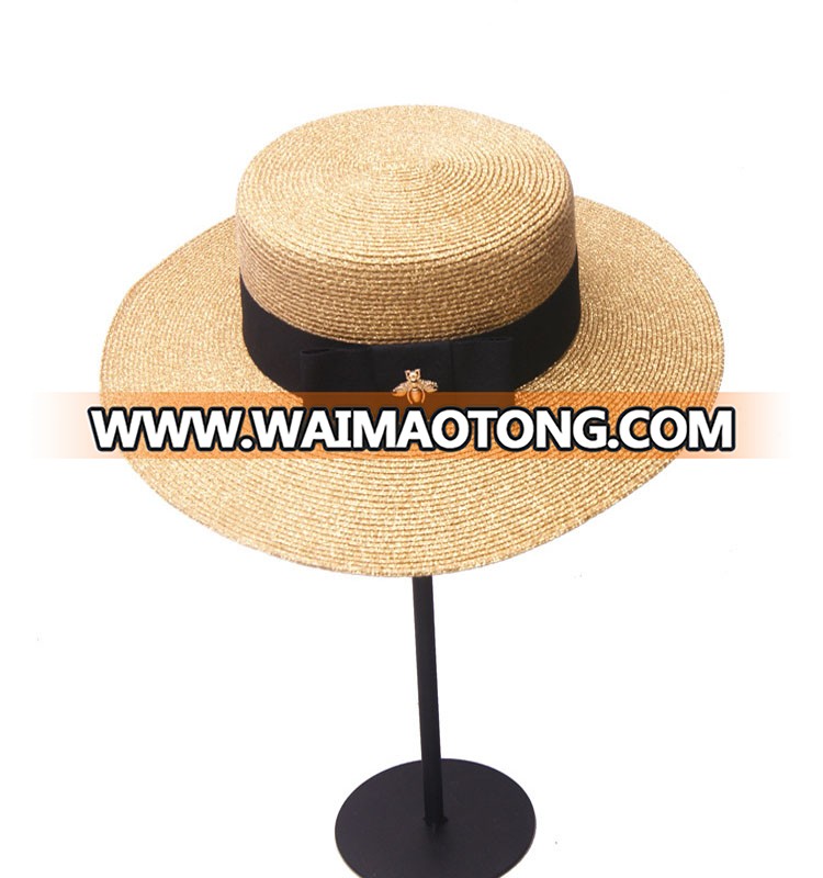 Spring and summer retro woven straw hat lady fashion wide-brimmed hat sunscreen tourmaline flat cap