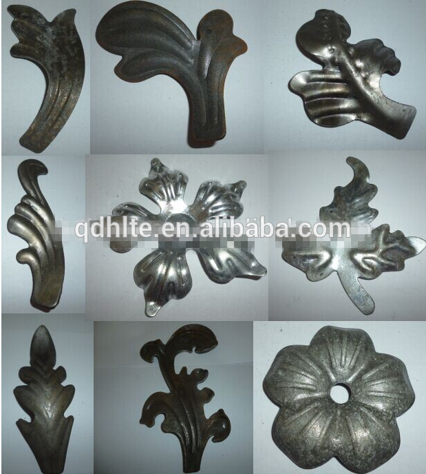 Stamped wrought iron leaves and flowers, stamped fence decorative base