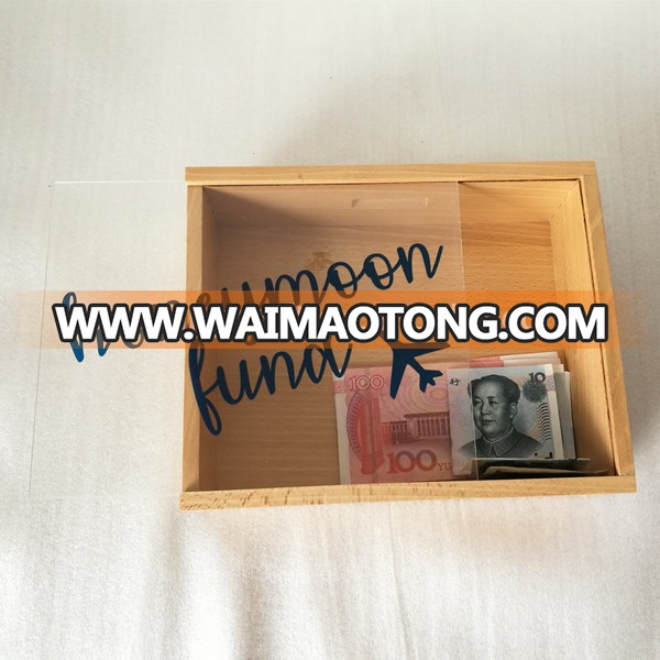 Custom Rectangular Shape Solid Wood Money Bank Box