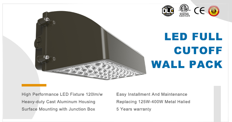 ETL DLC 42w to 100w led wall pack light Dusk-to-Dawn full cutoff wall pack light IP65