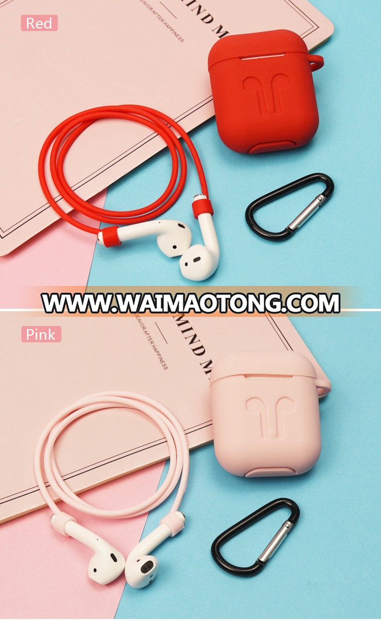 3 In 1 Silicone Case for Earpod Wireless Earphone Set for Airpod Headphones + Anti Lost Strap + Earphone Cover Hooks