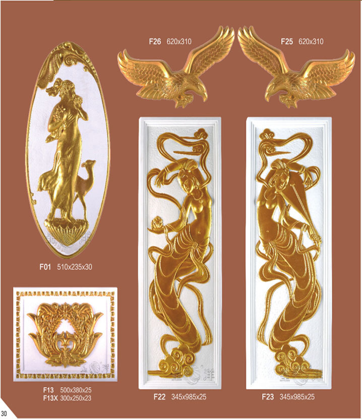 Coloured interior decoration golden gypsum relief