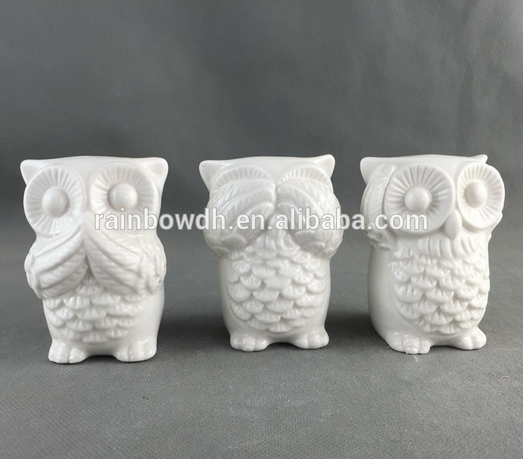 White Ceramic Owl Statue for Home Decor