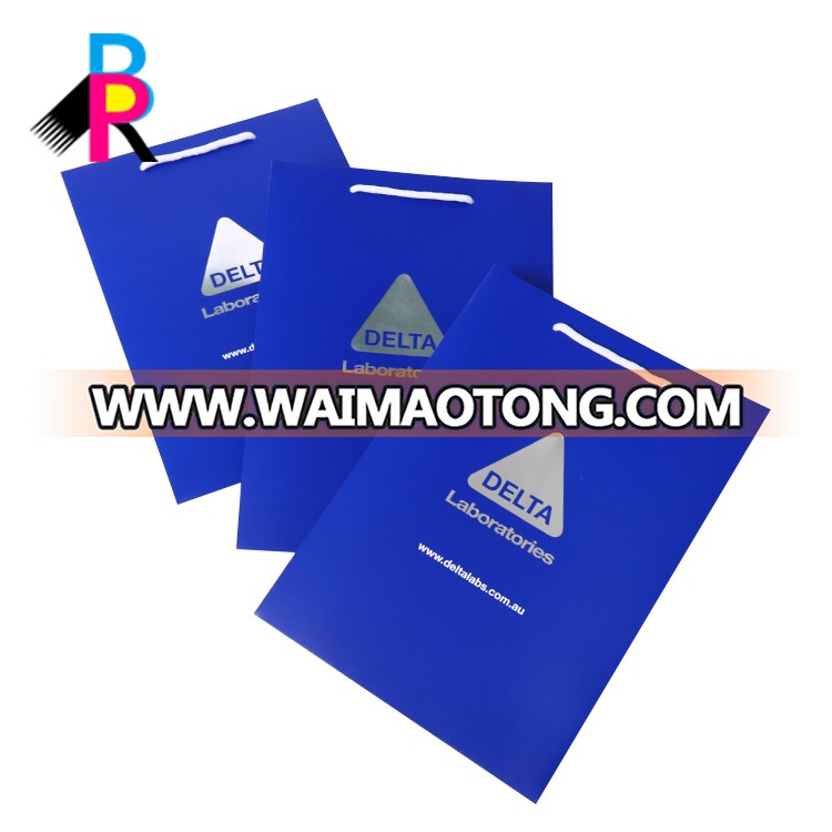 OEM Custom Design Shopping Cheap Coated Paper Blue Bag