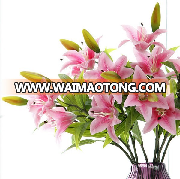 3 heads latex artificial lily flower for wedding decoration