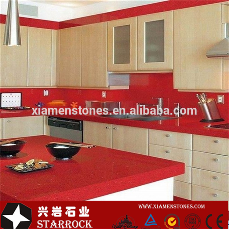 Wholesale artificial stone red sparkle quartz stone countertops