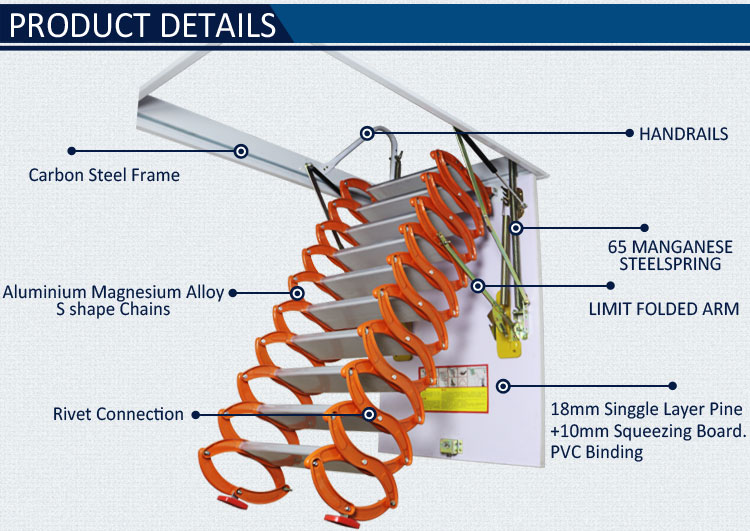 Hidden Indoor Telescopic Aluminum Attic Ladder