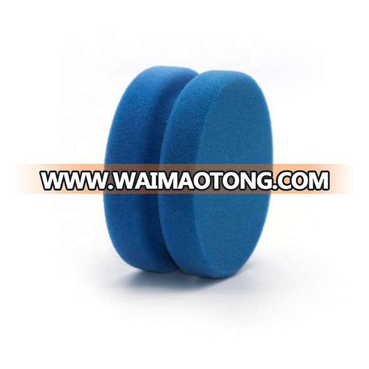 China Car Care Soft Polyester Sponge Blue Notched Yo-yo Shape Painting Waxing Tyre Polish Detailing Dressing Applicator Pad