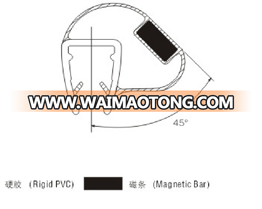 Magnetic shower door seal strip for couping 90 degree glass doors