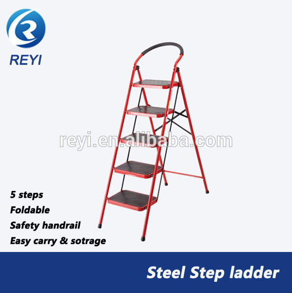 5 step steel foldable metal ladder