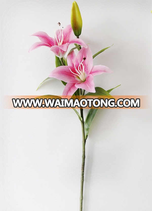 3 heads latex artificial lily flower for wedding decoration