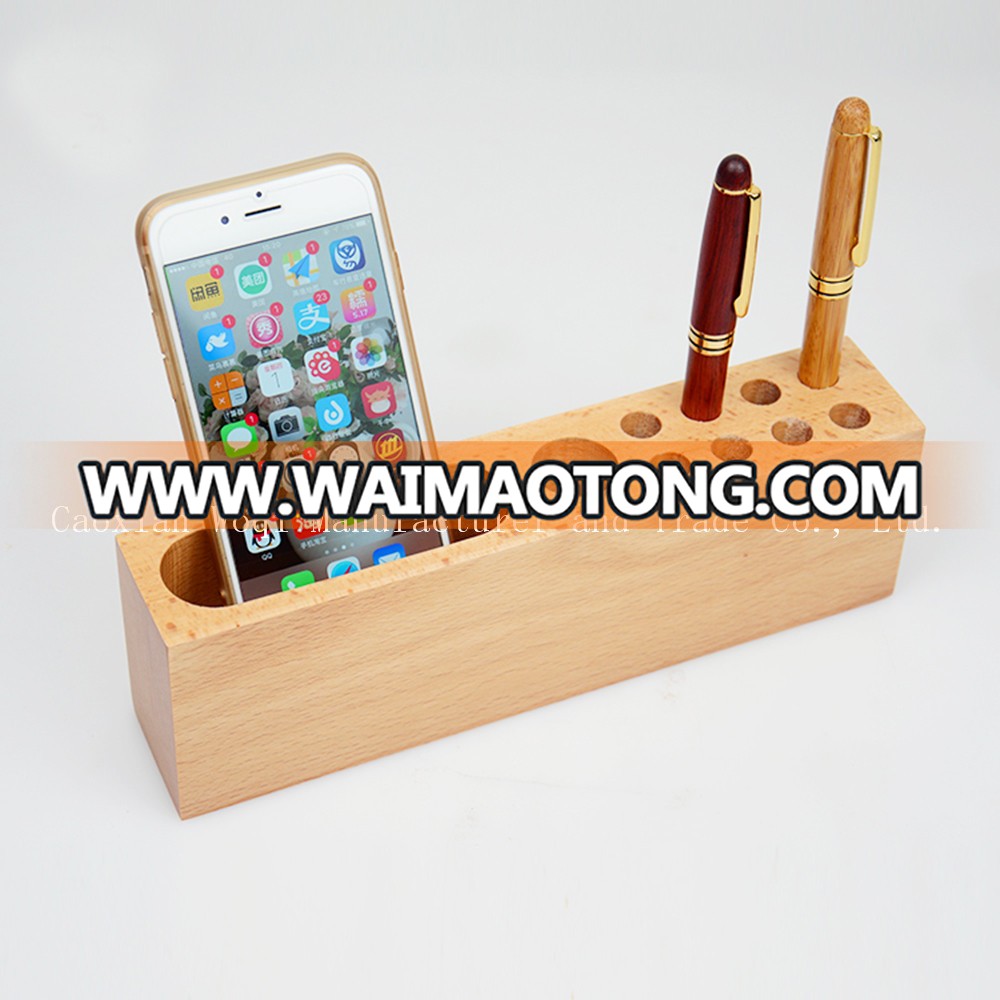 High quality new design wooden crafts beech phone holder office desk organizer