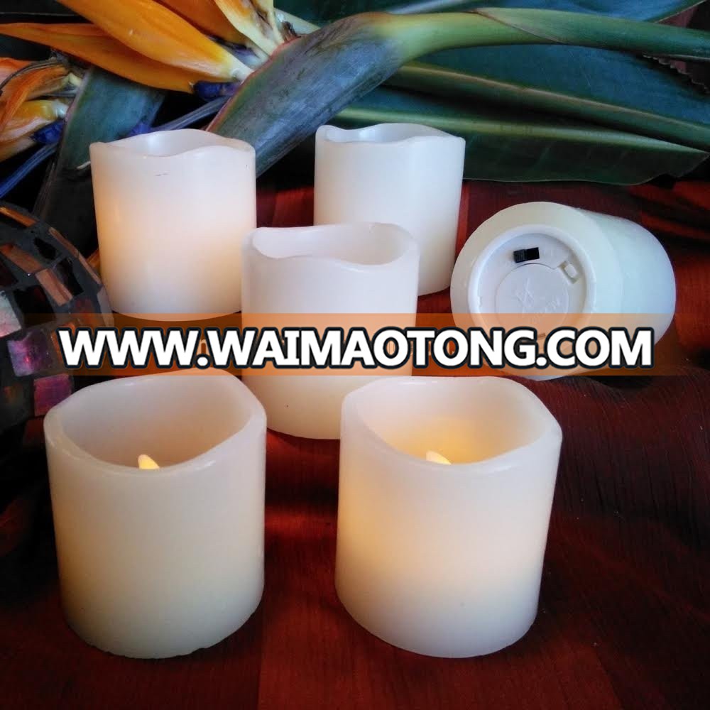 Battery Operated LED Flameless Unscented Ivory Wax CANDLE Yellow Flame Candles with Remote