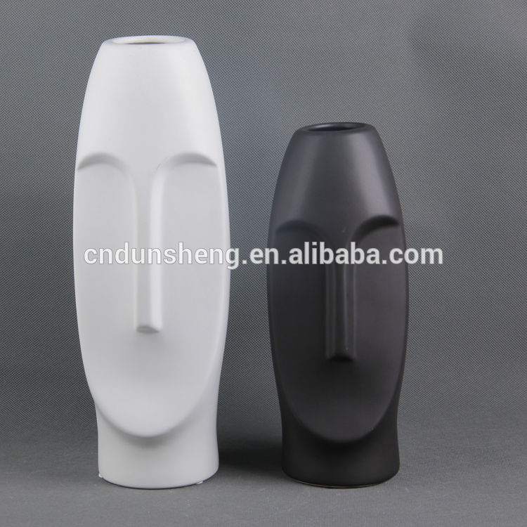 Wholesale 2-Pieces Set Footed Ceramic Abstract Face Vase , Small Home Accessories