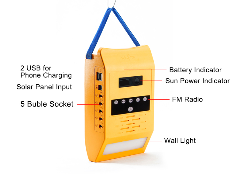 11V 8W New Pico Solar Panel Energy Home Lighting System With Mobile Charger FM Radio