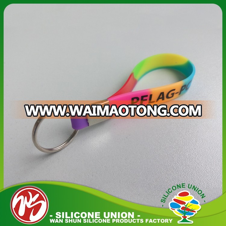 Personalized silicone wristband keychain/ Customized Cheap Mix Color Silicone Keychains