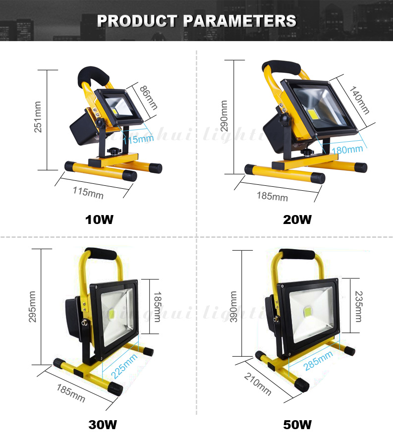 led rechargeable work light with tripod 50w portable led flood light 10w 100w