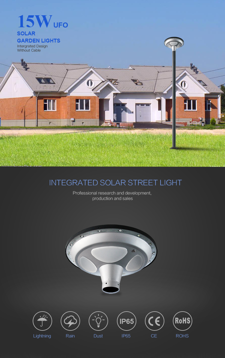 2020 New Product IP65 All In One Solar powered  Led Garden Light 15W 20W