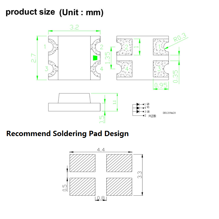 Ekinglux smd led factory 1209 rgb tri-color smd led mini led chip