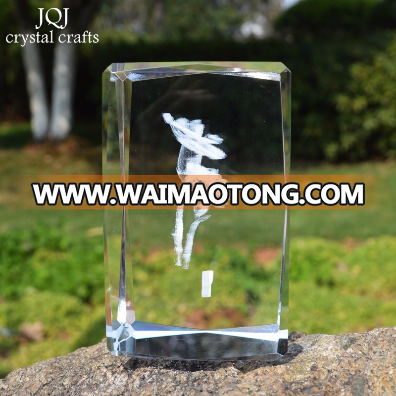 3D laser etched glass block crystal custom Carnation design birthday present ,souvenir,