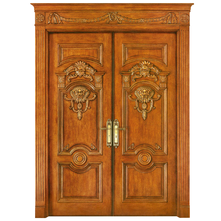 Luxury Antique Carved Villa Exterior Oak Wooden Main Entrance Double Doors