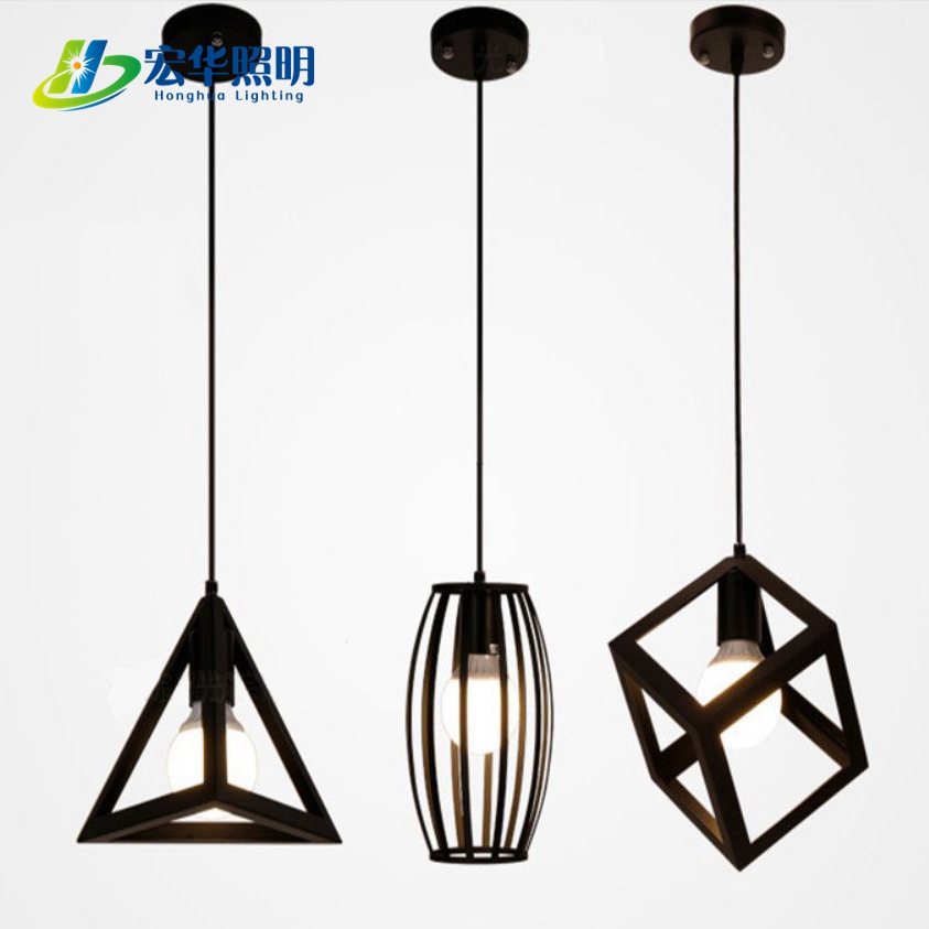 Metal Decoration Modern Chandelier Geometric Pendant Iron Cage Ceiling Lamp