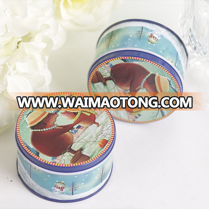 Merry Christmas Design Light Blue Green Honey Round Tin Box