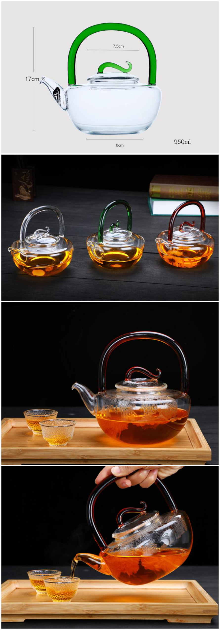 handmade glass flower tea glasses with removable glass strainer